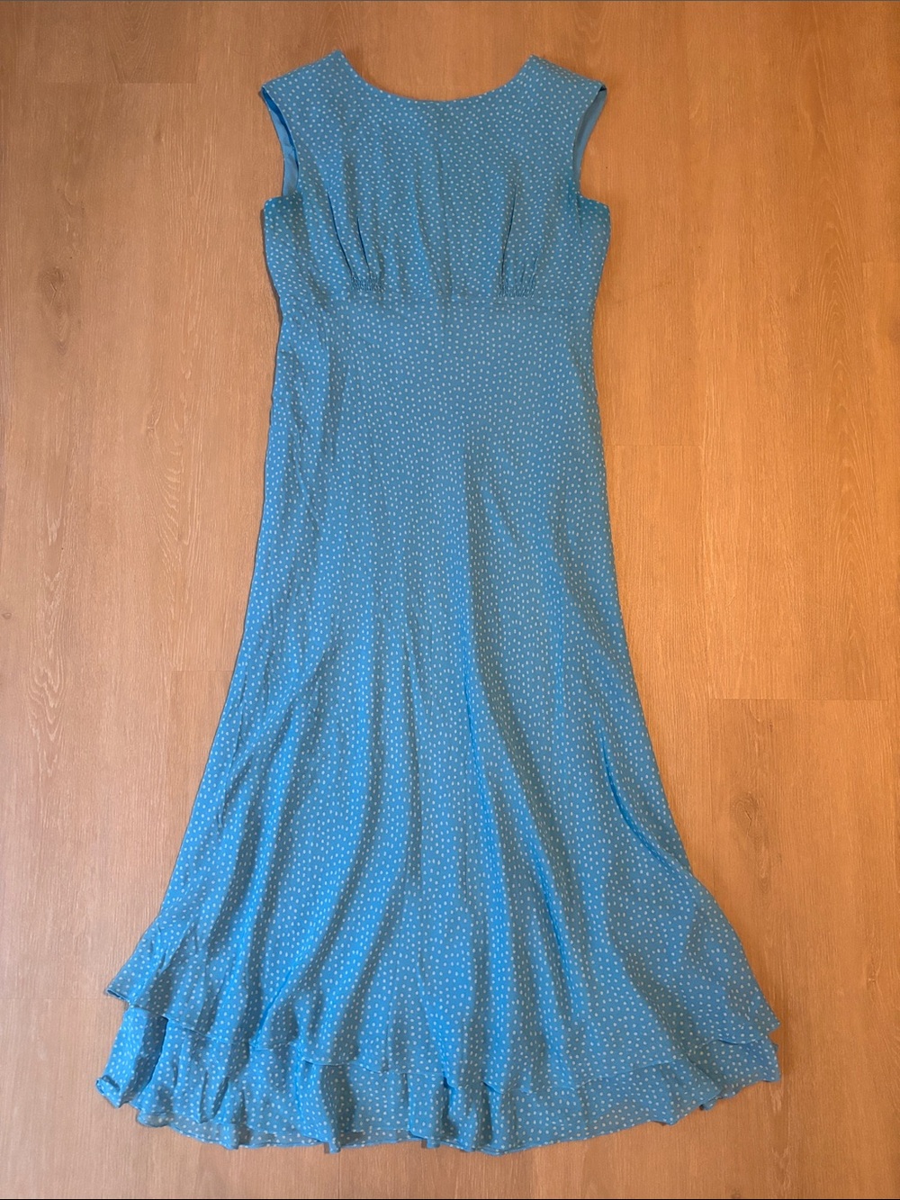 Cynthia Howie Vintage Blue w/ White Polka Dot Maxi Dress size 14